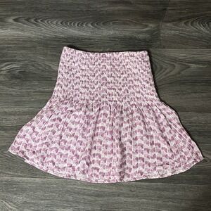 Sky to Moon Pink Smocked Peplum Top Sz S Baby Doll Tube Top Geometric Pattern